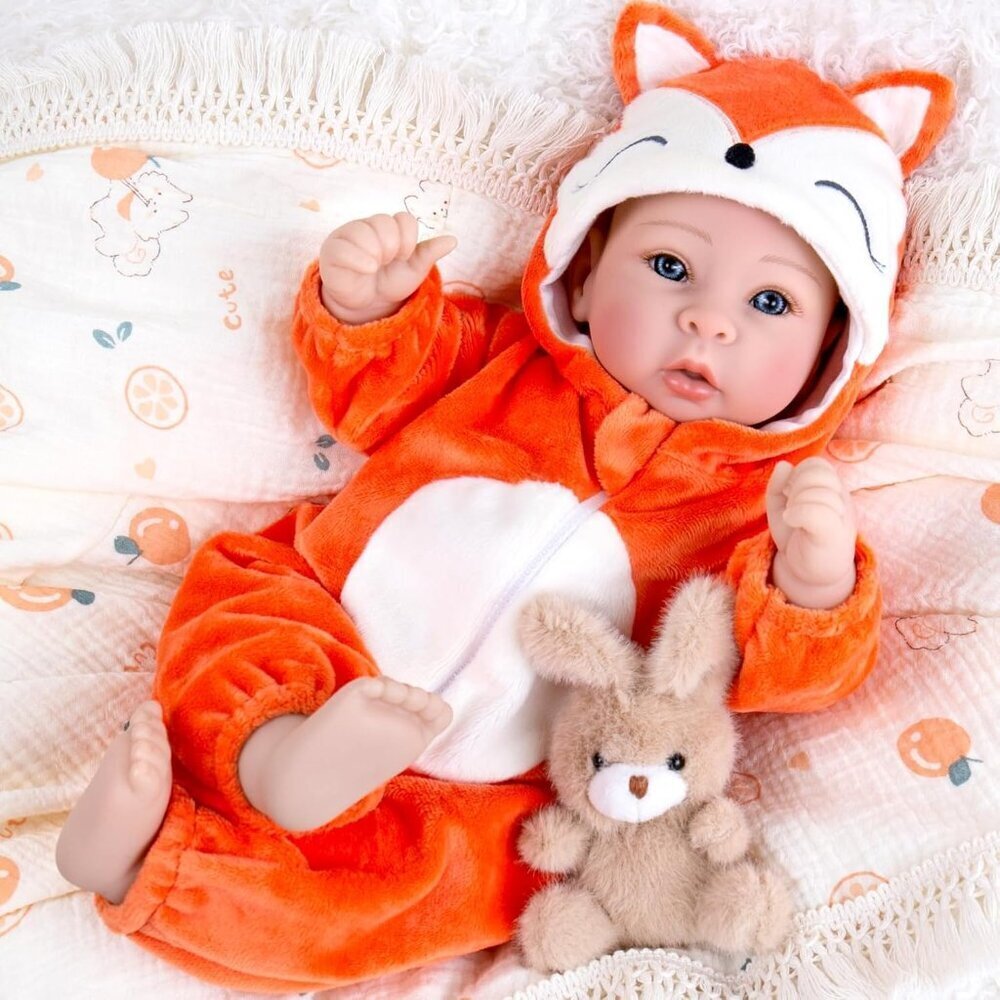 🆕17inch Soft Cloth Body Newborn Baby Poseable Limbs  Orange Fox Baby Girl